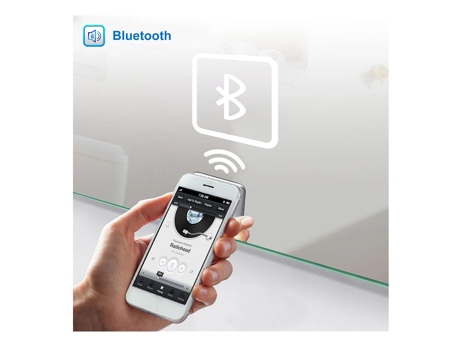 AICA Miroir 140x80cm Bluetooth simple，Loupe,Dimmable avec 3 couleurs,Miroir lumineux avec Anti-Buée et Mémoire