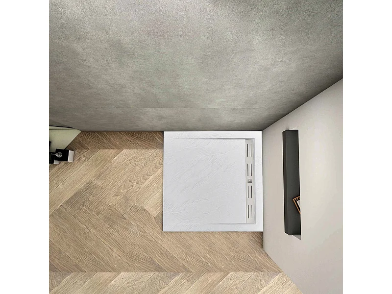 Piatto Doccia Quadrato 80x80x3cm in Pietra Vulcanica e Resina Mista Finitura Pietra Bianca Ruvida Ultraslim 3 cm Antiscivolo Antibatterico