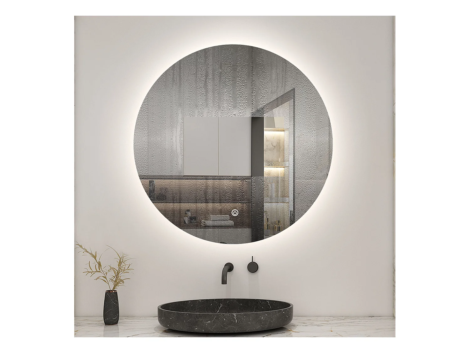 AICA Miroir Rond 60cm Antibuée, Gradation Infinie, Fonction Mémoire，IP44 HD Verre Miroir-Mural