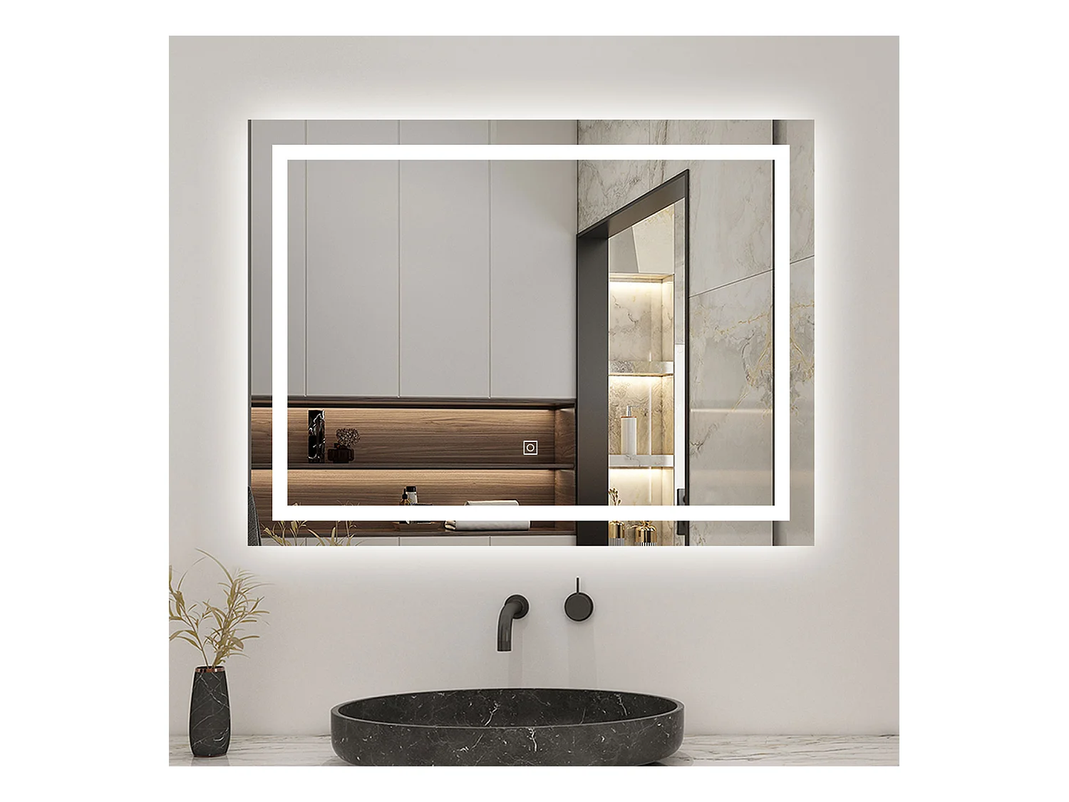 AICA Miroir LED Anti-buée, avec éclairage 80 x 60cm Dimmable, Fonction Mémoire, IP44 HD Verre Miroir-Mural