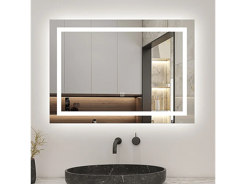 AICA Miroir LED Anti-buée, avec éclairage 70 x 50cm Dimmable, Fonction Mémoire, IP44 HD Verre Miroir-Mural