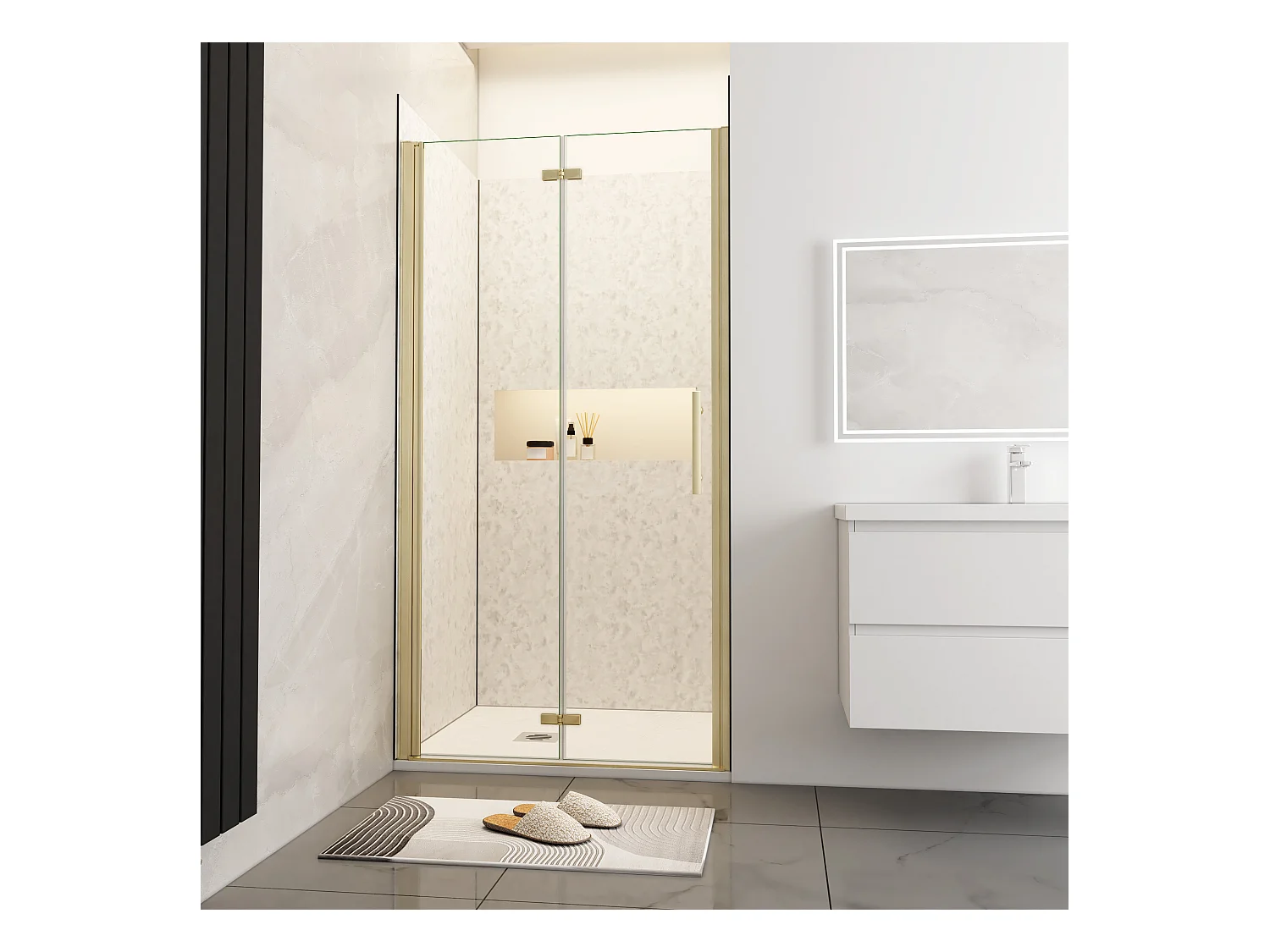 Douchedeur vouwdeur 80x195cm niche,6mm Helder Veiligheidsglas Easyclean,goud aluminium profiel