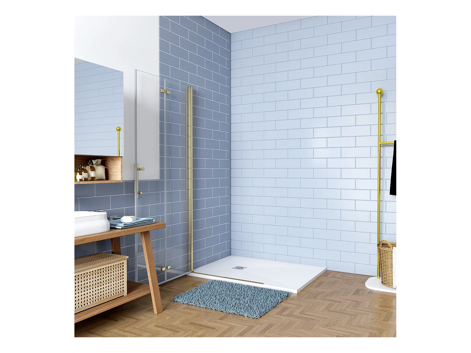 Inloopdouche-douchewand 95x195cm 6mm NANO EasyClean veiligheidsglas goud aluminium profiel