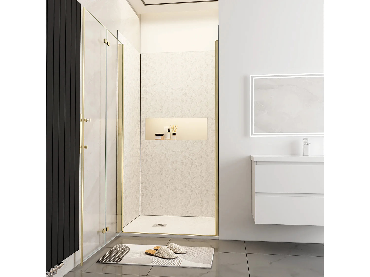 Douchedeur vouwdeur 110x195cm niche,6mm Helder Veiligheidsglas Easyclean,goud aluminium profiel