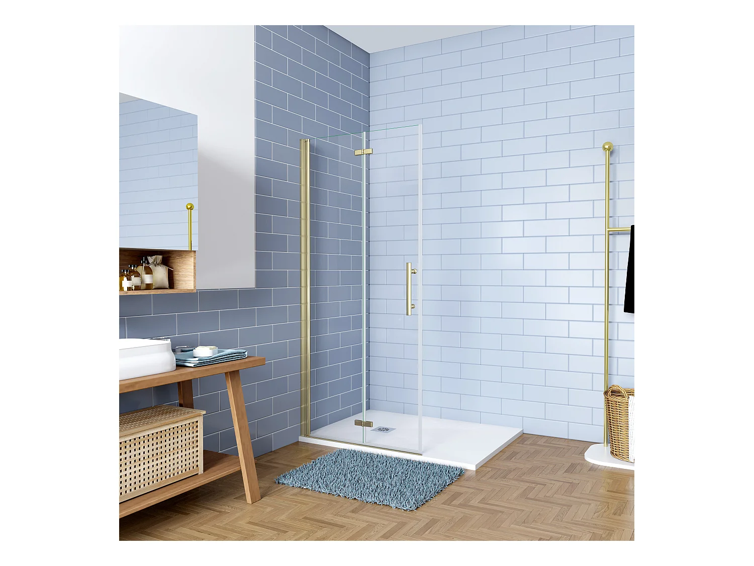 Inloopdouche-douchewand 90x195cm 6mm NANO EasyClean veiligheidsglas goud aluminium profiel