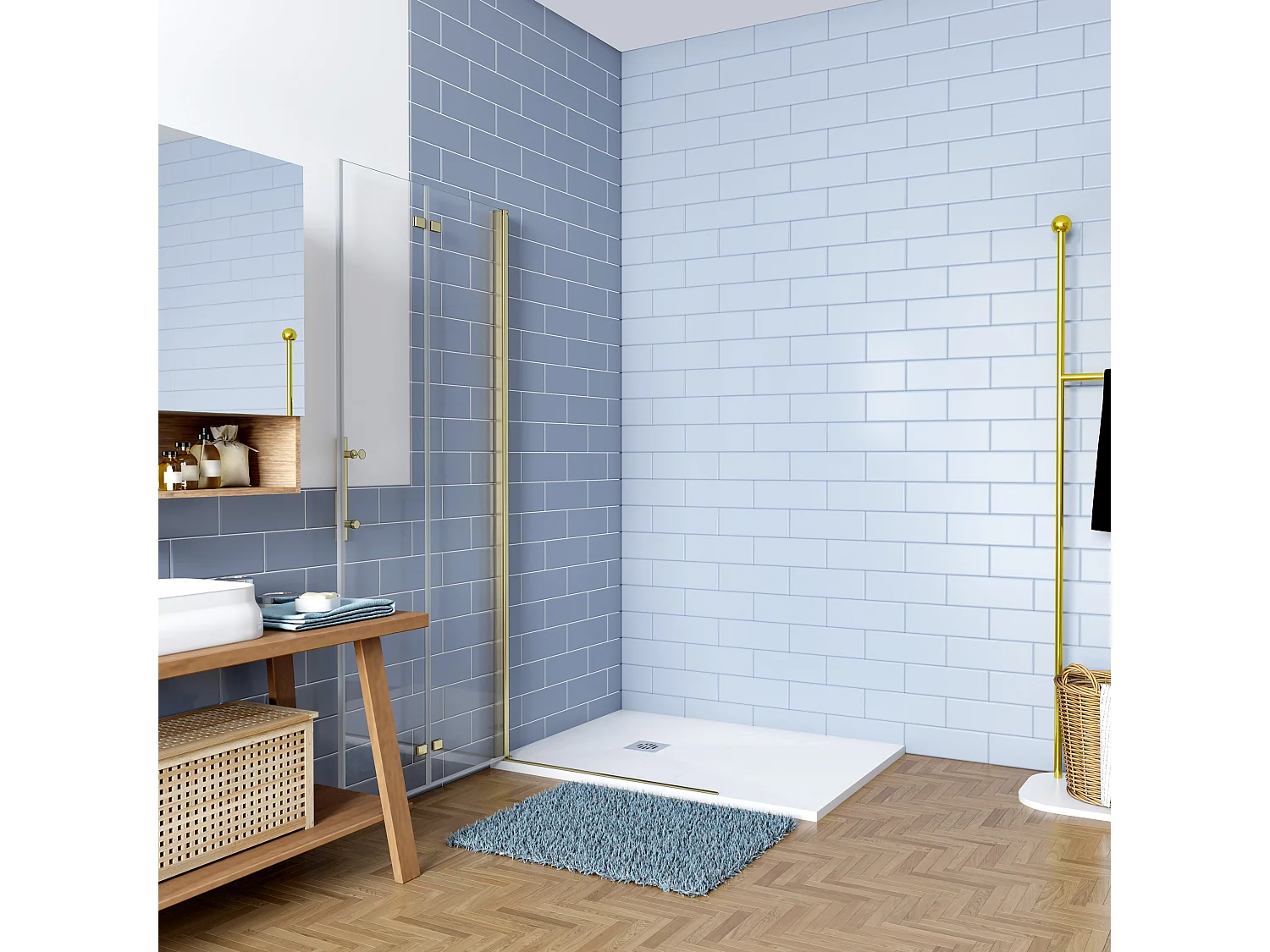 Inloopdouche-douchewand 85x195cm 6mm NANO EasyClean veiligheidsglas goud aluminium profiel