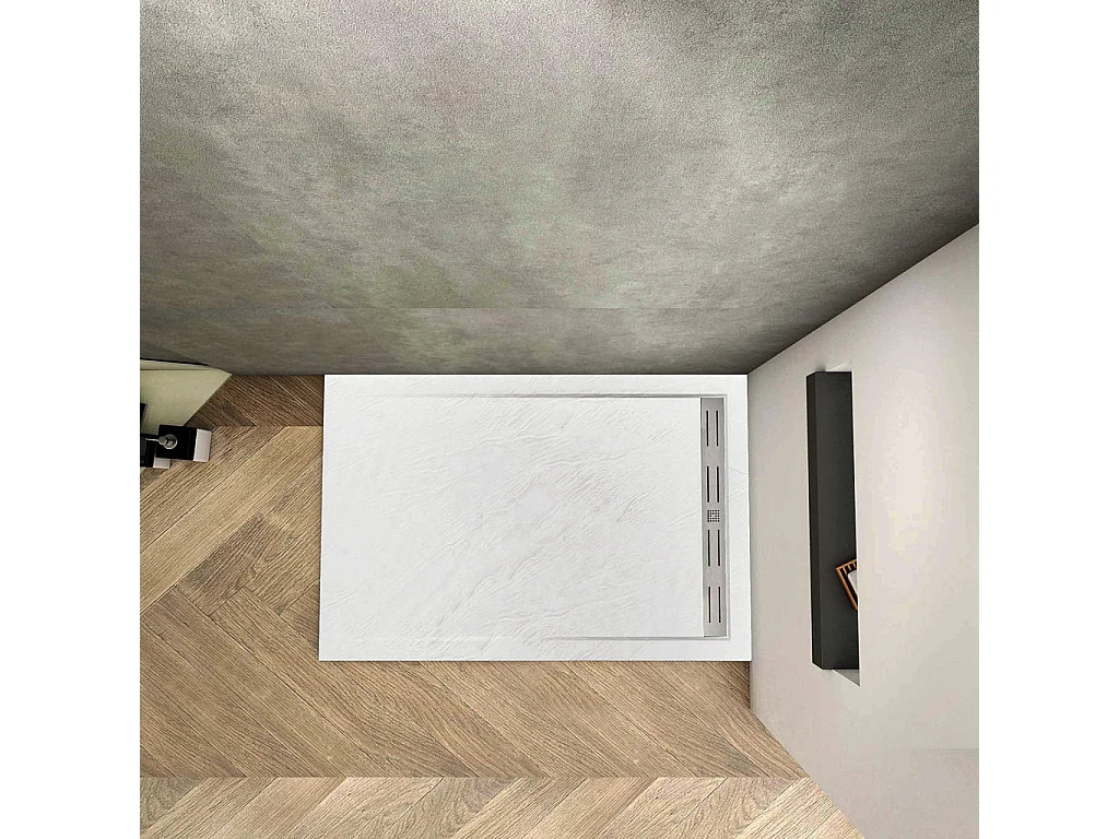 Piatto Doccia Rettangolare 70x90x3cm in Pietra Vulcanica e Resina Mista Finitura Pietra Bianca Ruvida Ultraslim 3 cm Antiscivolo Antibatterico