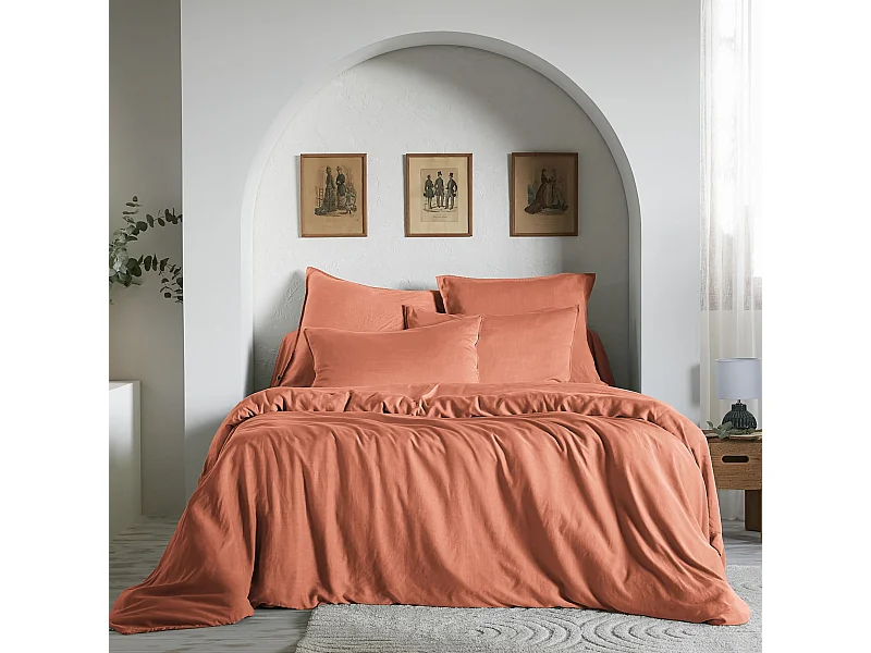 Housse de couette 260x240 lyocell uni terracotta Terre de Nuit Lysandre