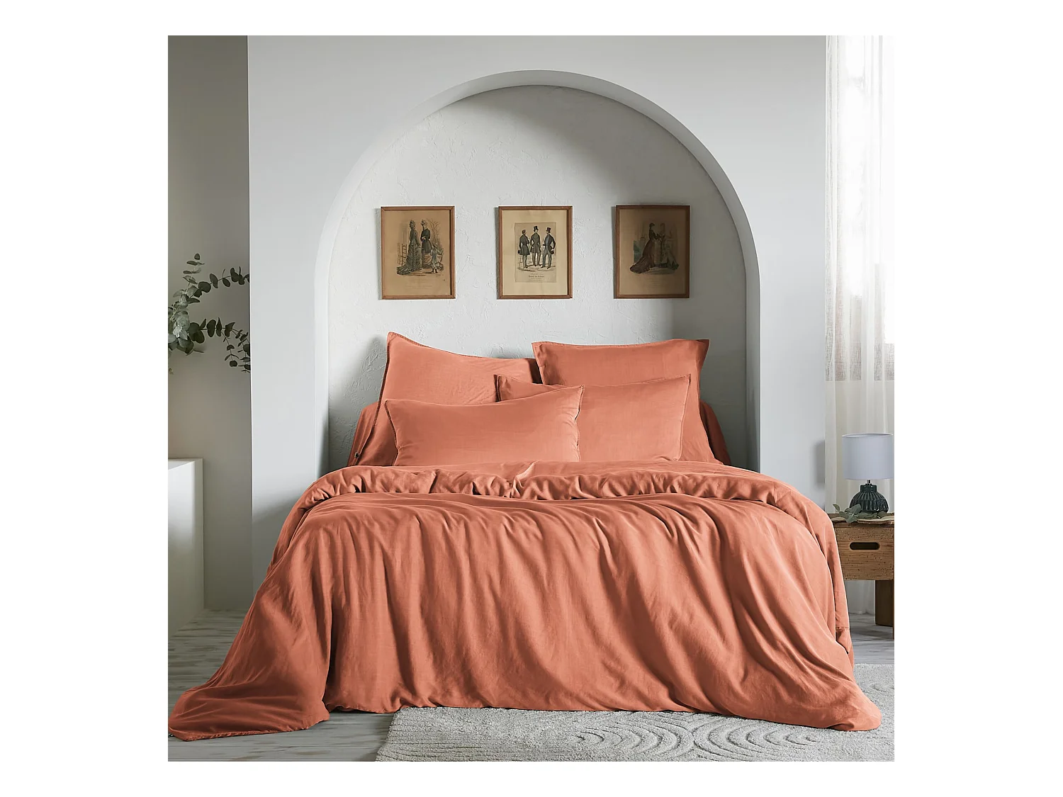 Housse de couette 260x240 lyocell uni terracotta Terre de Nuit Lysandre