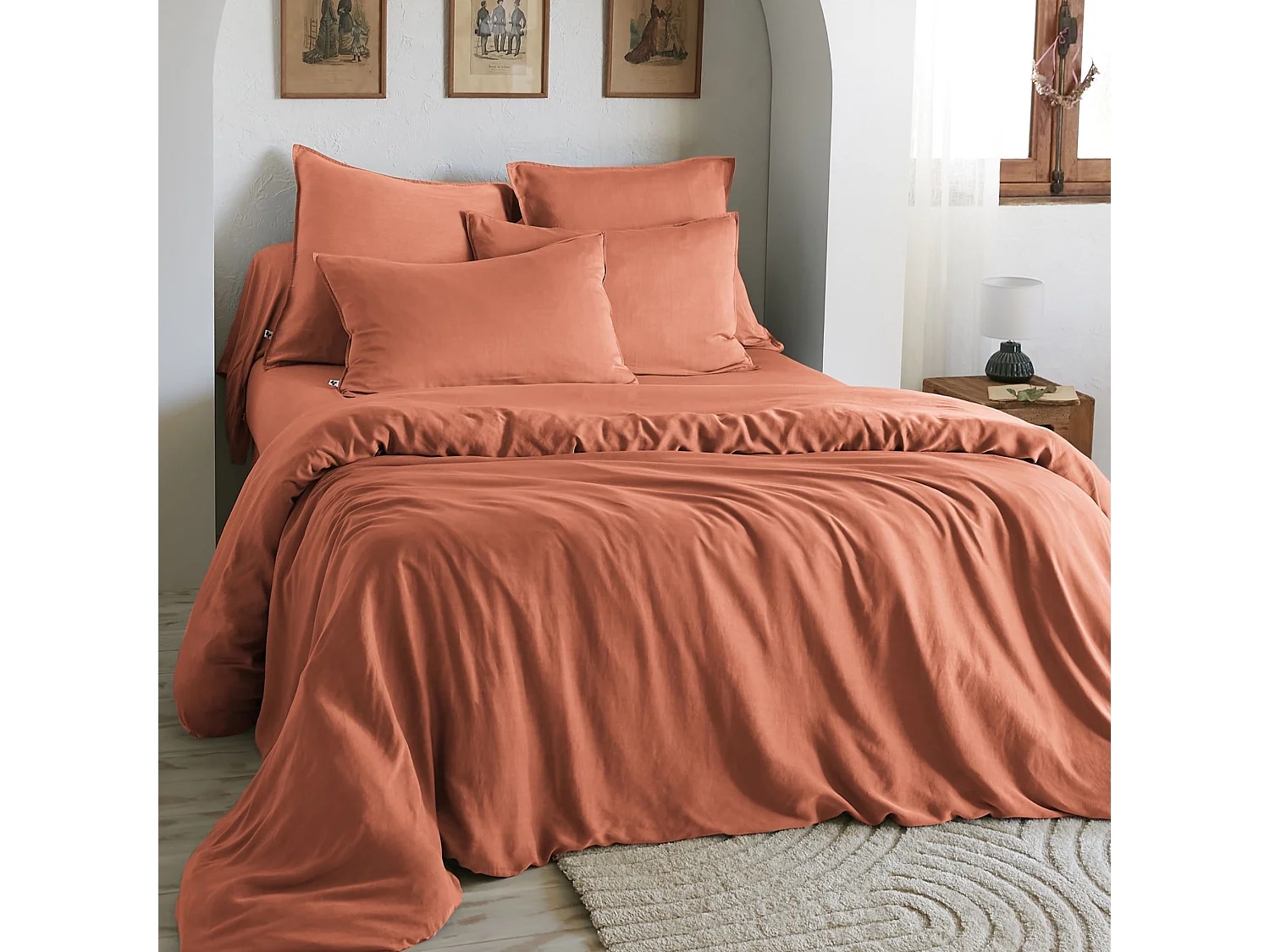 Housse de couette 260x240 lyocell uni terracotta Terre de Nuit Lysandre