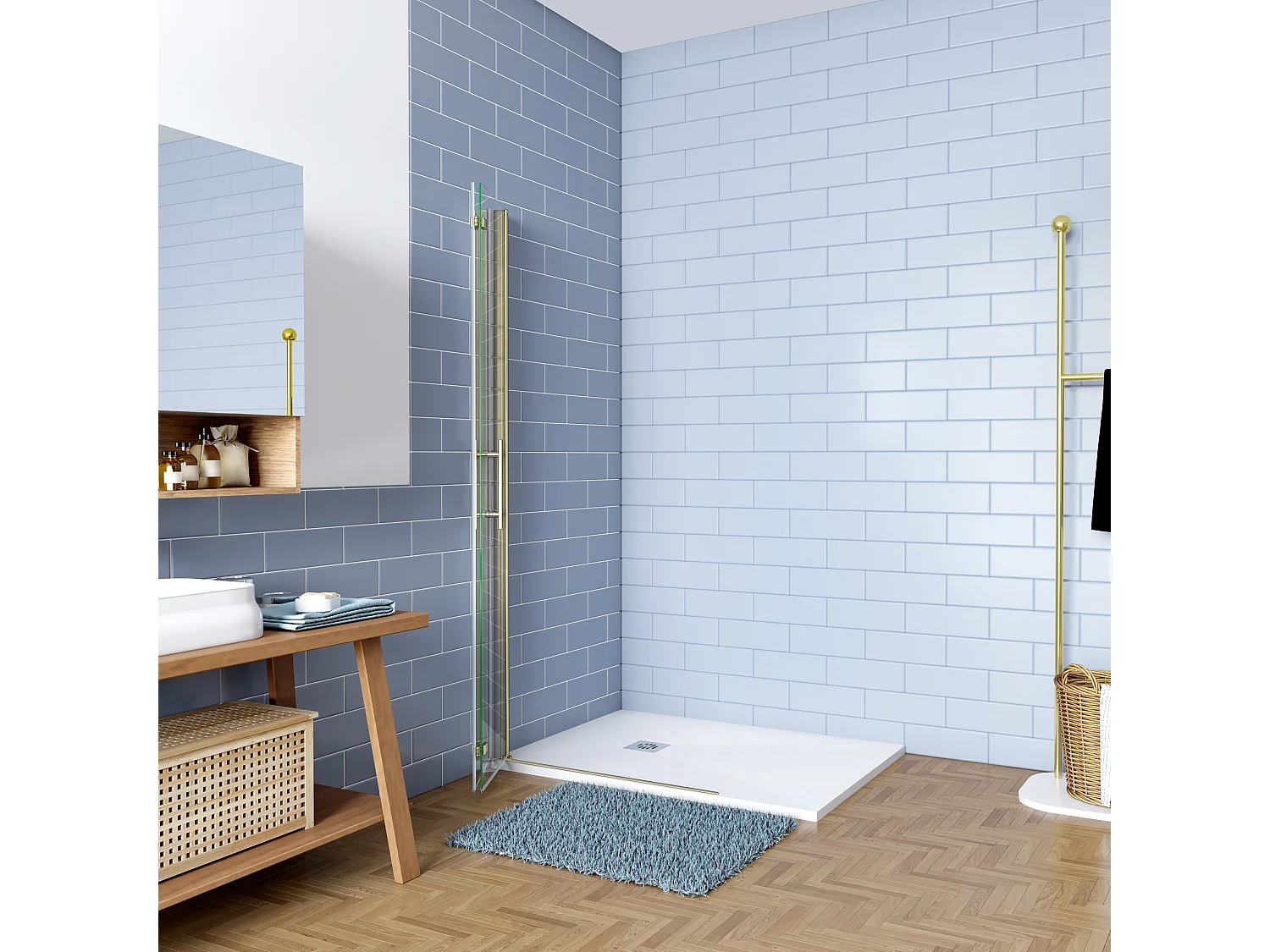 Inloopdouche-douchewand 115x195cm 6mm NANO EasyClean veiligheidsglas goud aluminium profiel