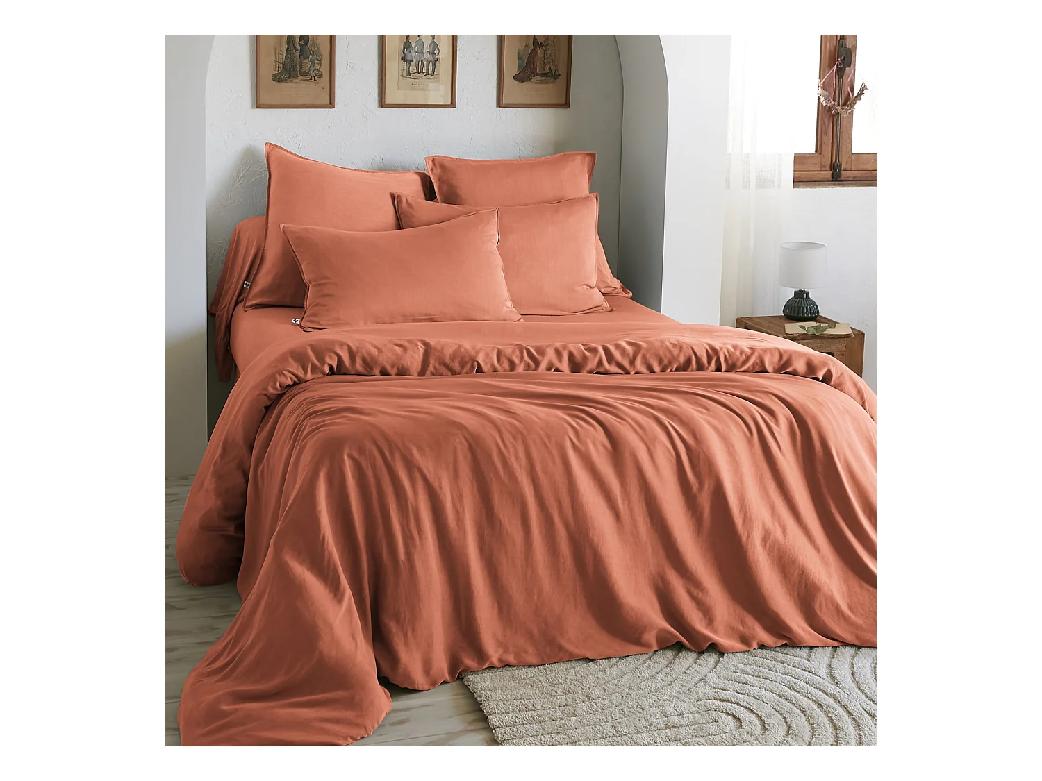 Housse de couette 240x220 lyocell uni terracotta Terre de Nuit Lysandre