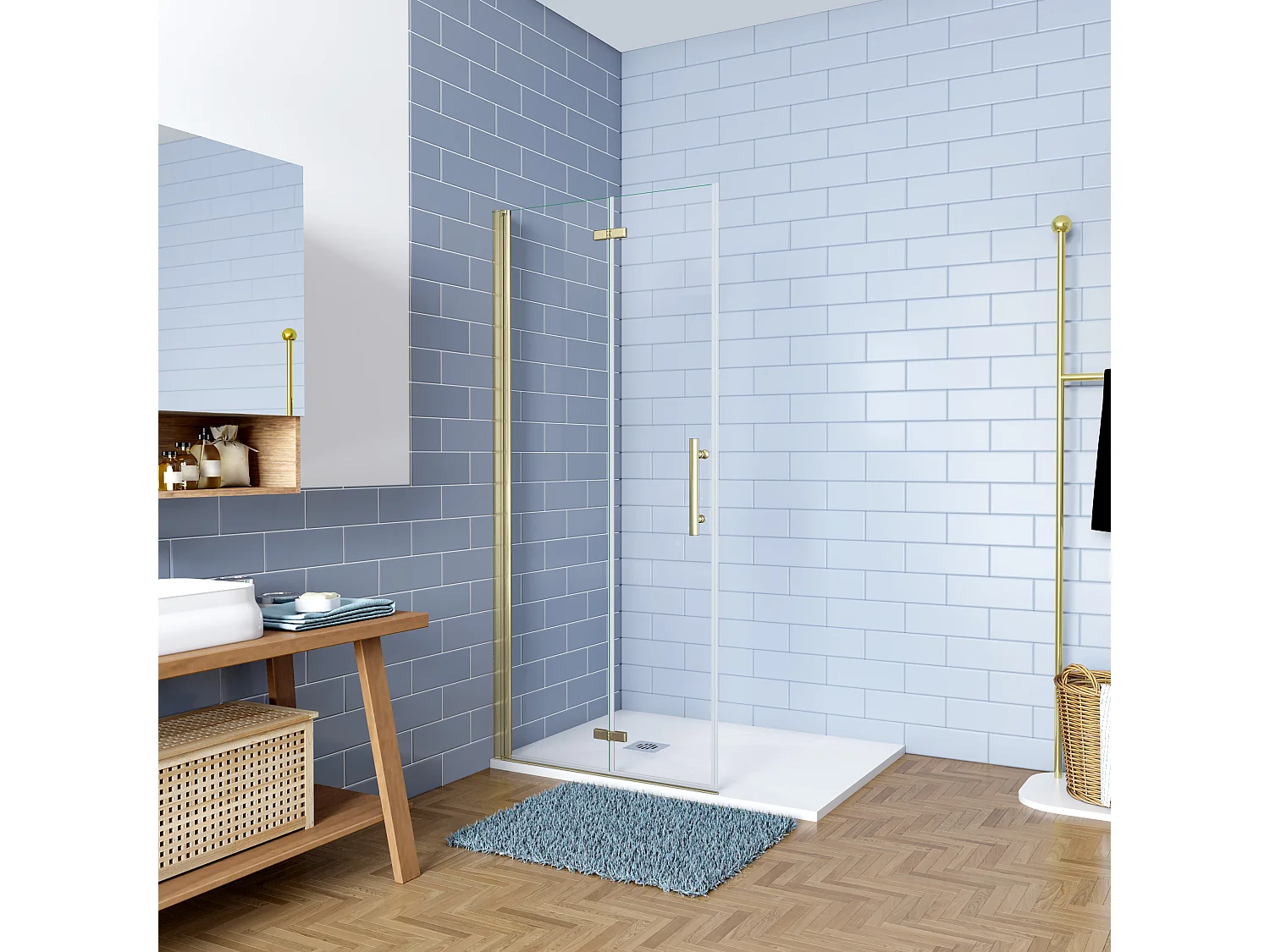 Inloopdouche-douchewand 105x195cm 6mm NANO EasyClean veiligheidsglas goud aluminium profiel