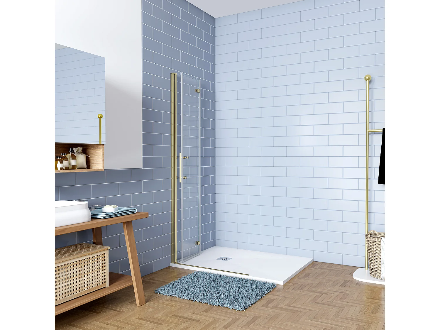 Inloopdouche-douchewand 105x195cm 6mm NANO EasyClean veiligheidsglas goud aluminium profiel