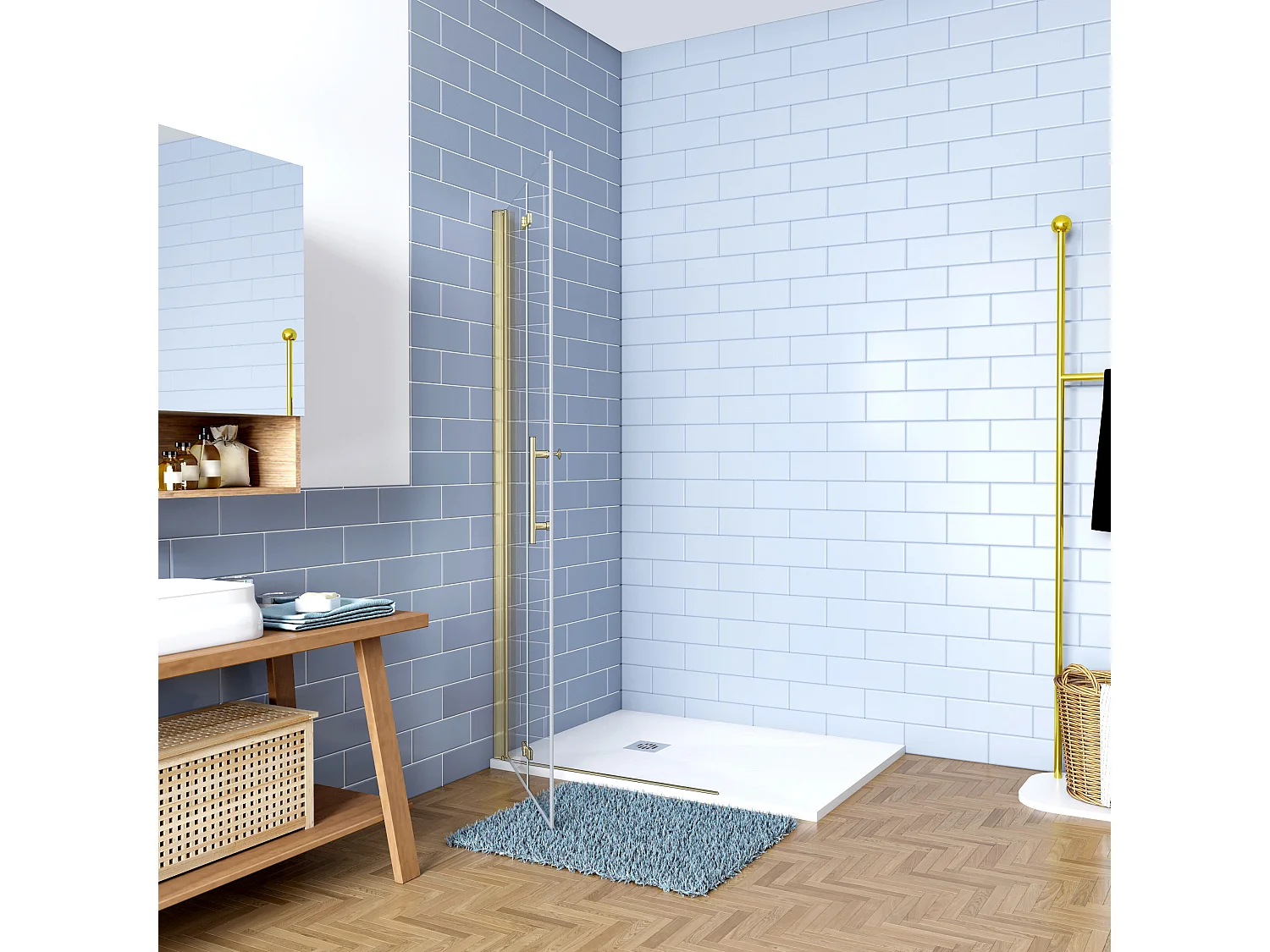 Inloopdouche-douchewand 105x195cm 6mm NANO EasyClean veiligheidsglas goud aluminium profiel