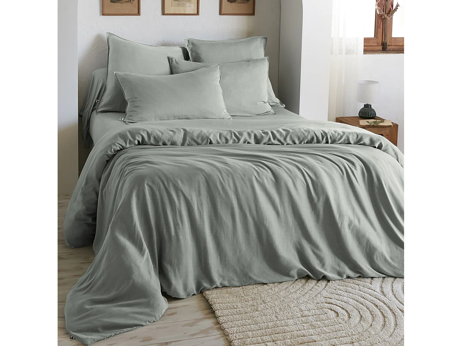 Housse de couette 240x220 lyocell uni lichen Terre de Nuit Lysandre