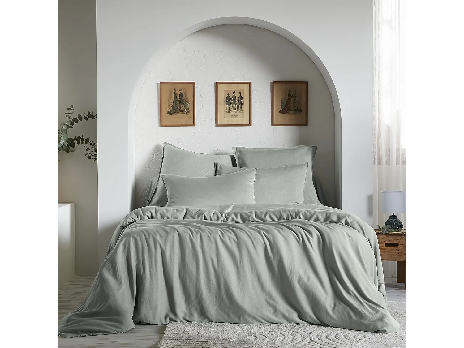 Housse de couette 240x220 lyocell uni lichen Terre de Nuit Lysandre