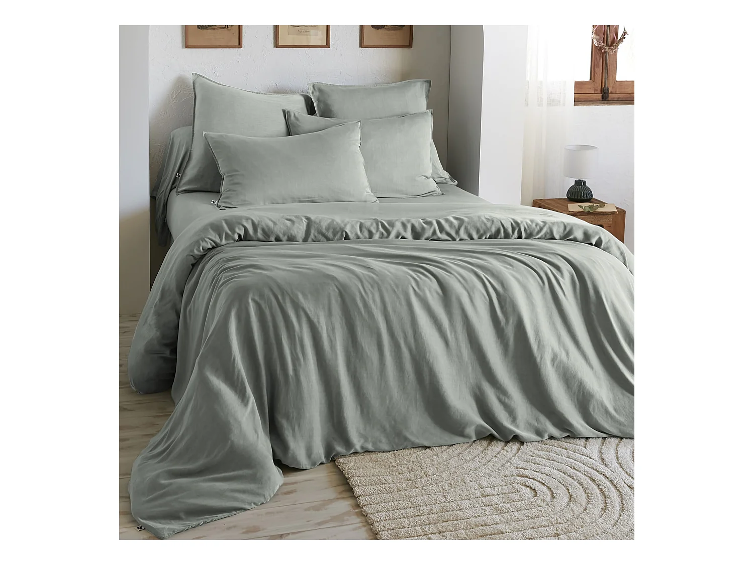 Housse de couette 260x240 lyocell uni lichen Terre de Nuit Lysandre