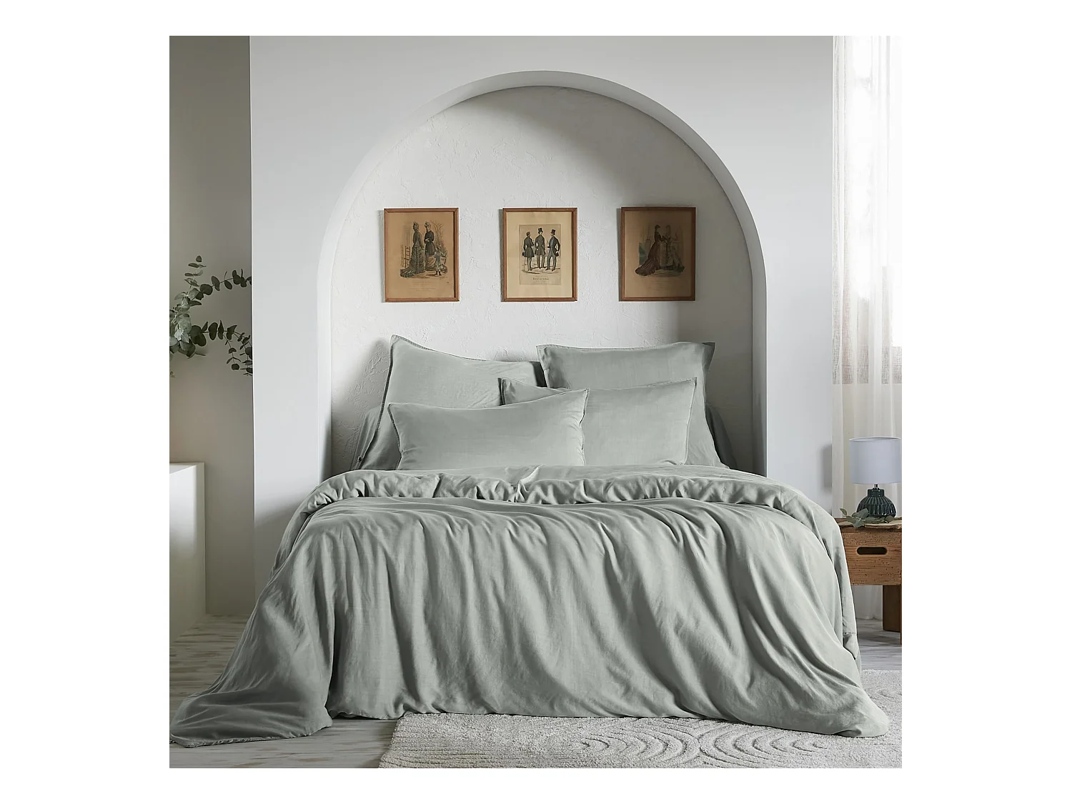 Housse de couette 260x240 lyocell uni lichen Terre de Nuit Lysandre