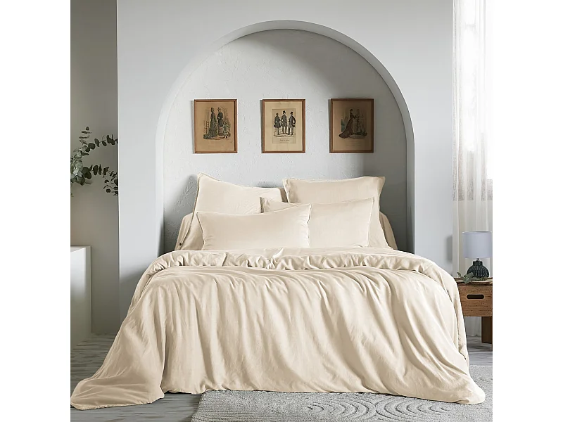 Housse de couette 260x240 lyocell uni pampa Terre de Nuit Lysandre