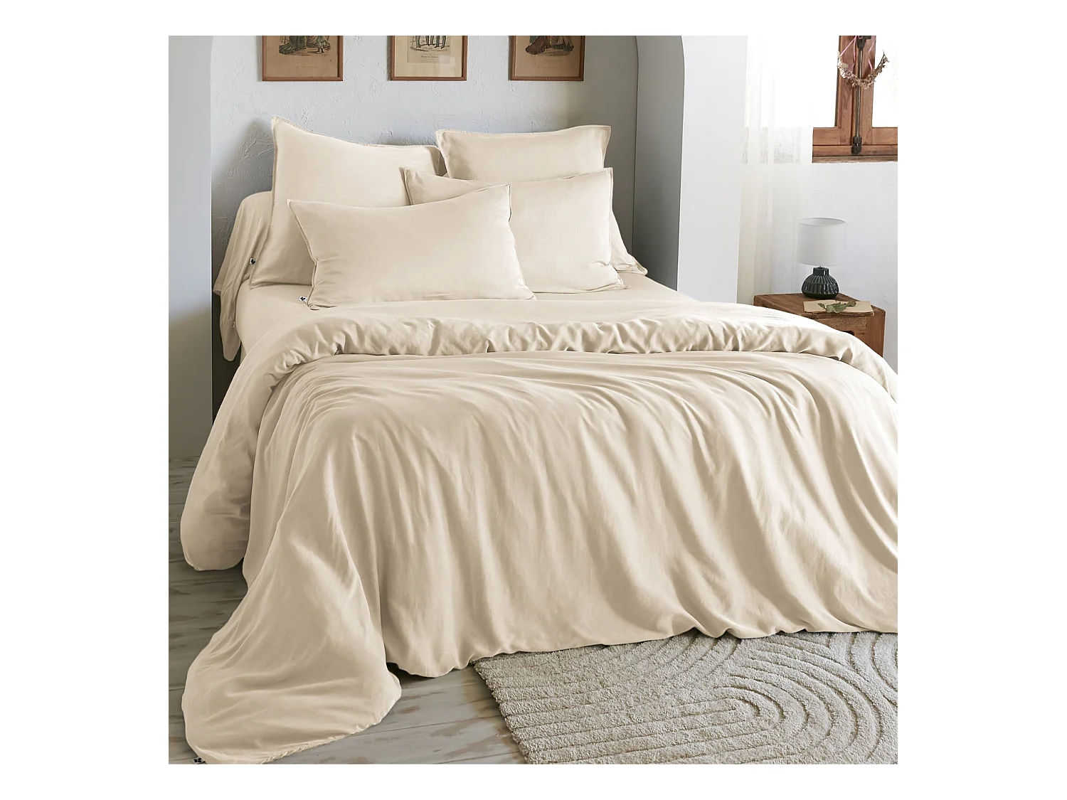 Housse de couette 260x240 lyocell uni pampa Terre de Nuit Lysandre