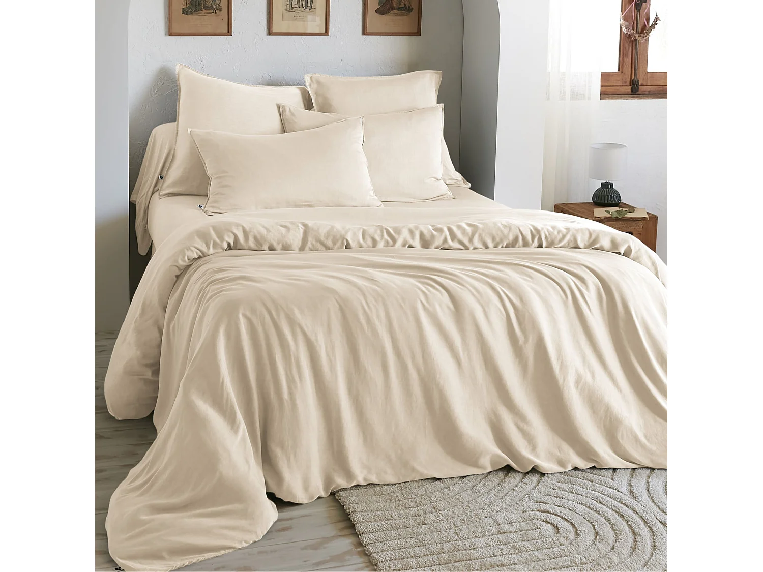 Housse de couette 260x240 lyocell uni pampa Terre de Nuit Lysandre