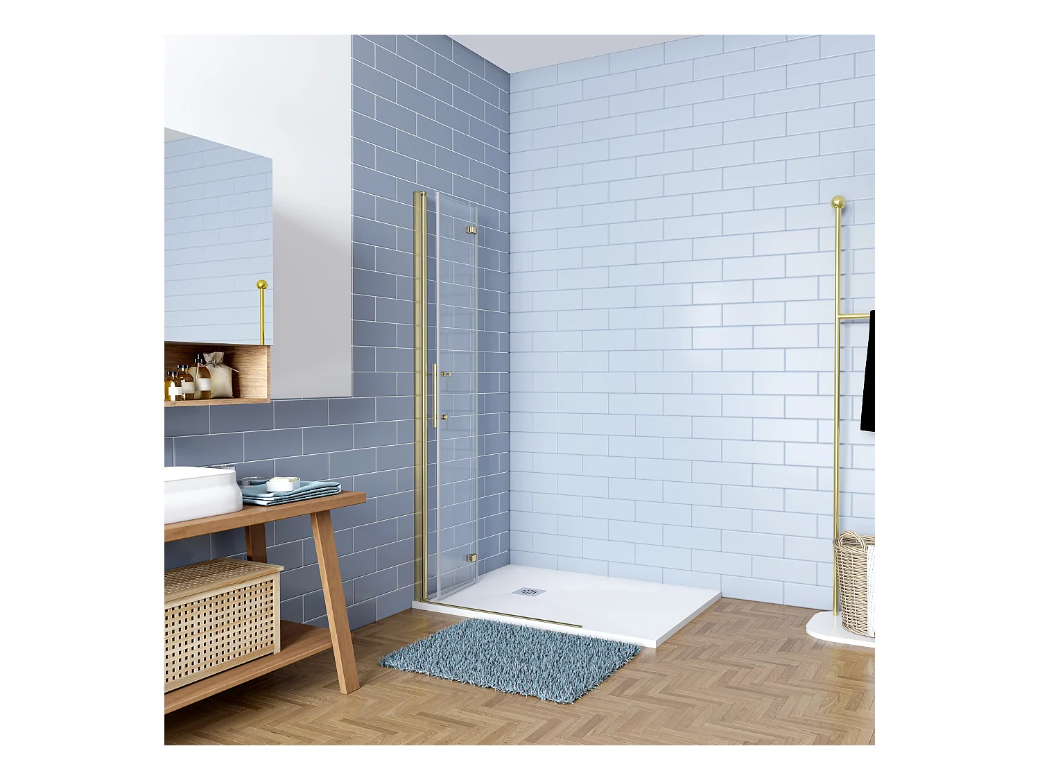 Inloopdouche-douchewand 75x195cm 6mm NANO EasyClean veiligheidsglas goud aluminium profiel