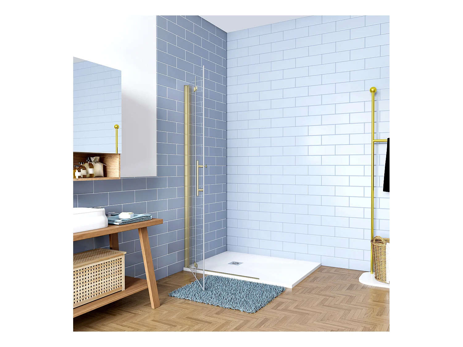 Inloopdouche-douchewand 75x195cm 6mm NANO EasyClean veiligheidsglas goud aluminium profiel