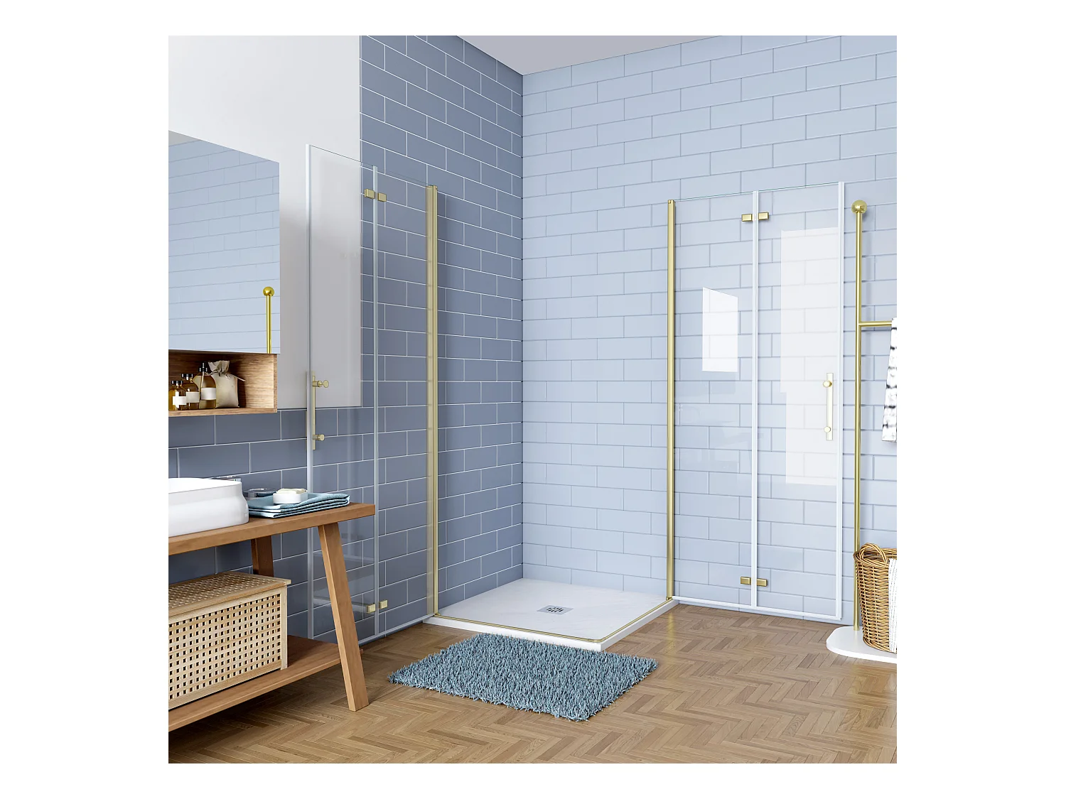 Douchecabine 70x70x195cm Opvouwbare 6mm NANO Easyclean veiligheidsglas goud aluminium profiel