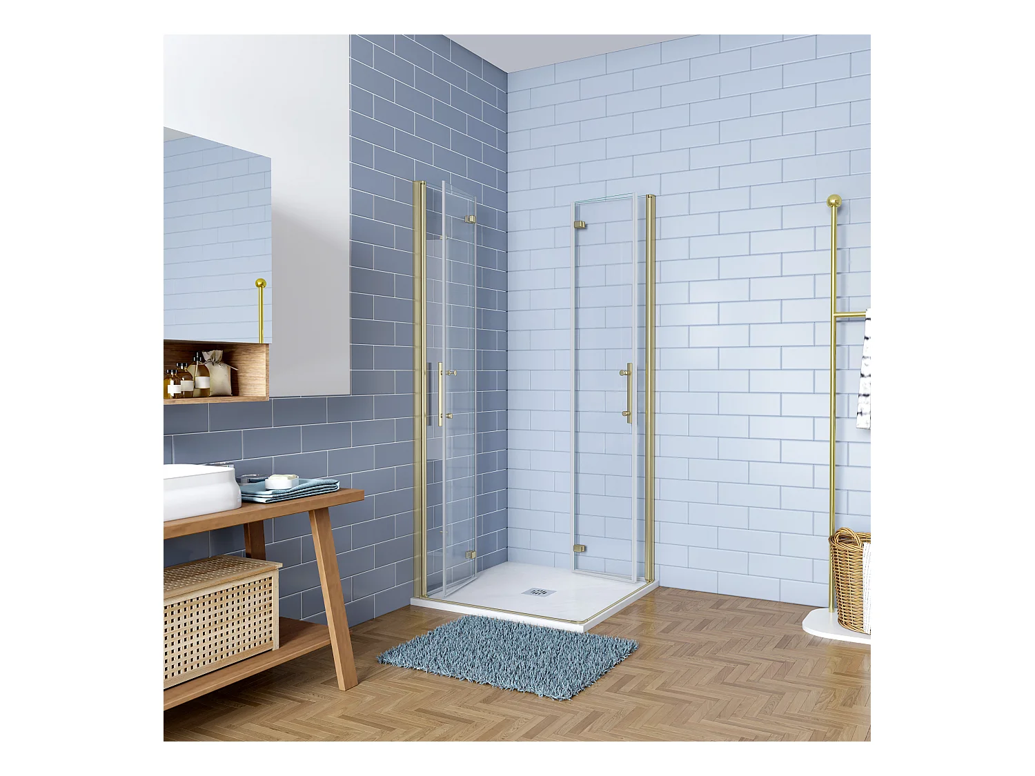 Douchecabine 70x95x195cm Opvouwbare 6mm NANO Easyclean veiligheidsglas goud aluminium profiel