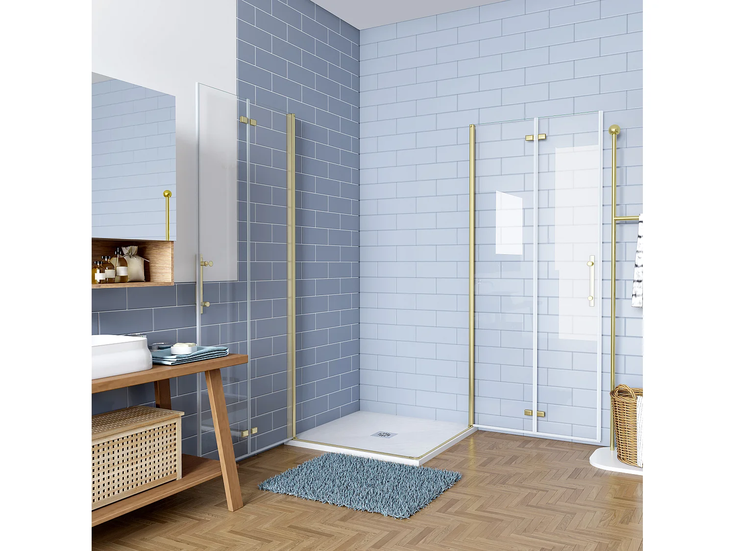 Douchecabine 90x100x195cm Opvouwbare 6mm NANO Easyclean veiligheidsglas goud aluminium profiel