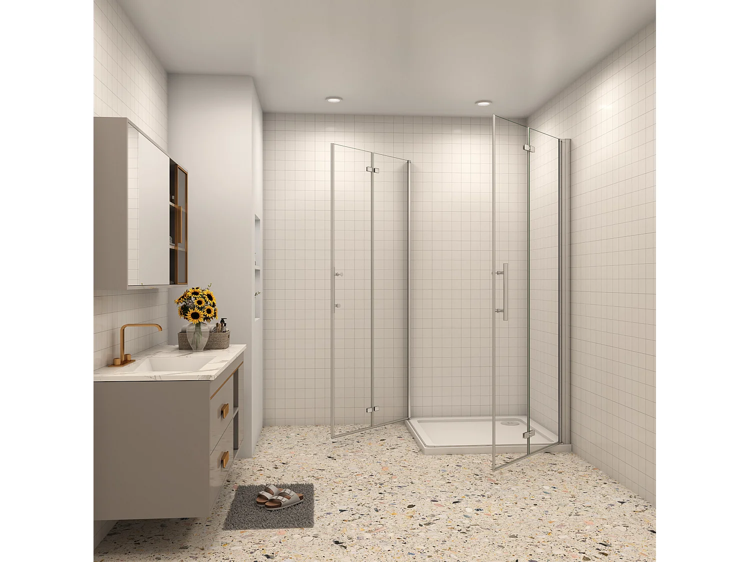 Douchecabine 90x100x195cm Opvouwbare 6mm NANO Easyclean veiligheidsglas glanzend chroom profiel