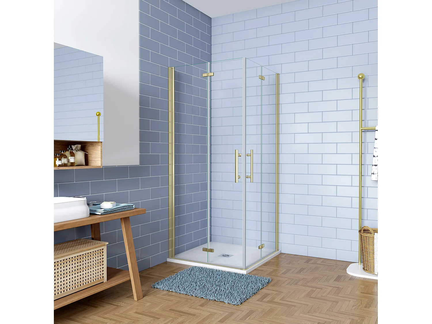 Douchecabine 95x120x195cm Opvouwbare 6mm NANO Easyclean veiligheidsglas goud aluminium profiel