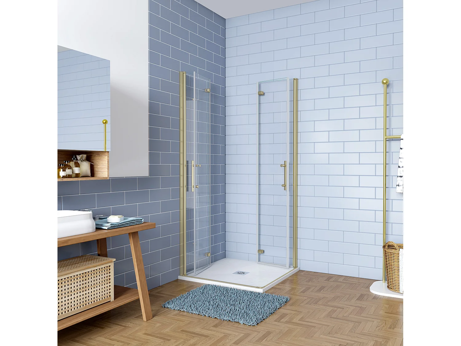 Douchecabine 70x100x195cm Opvouwbare 6mm NANO Easyclean veiligheidsglas goud aluminium profiel