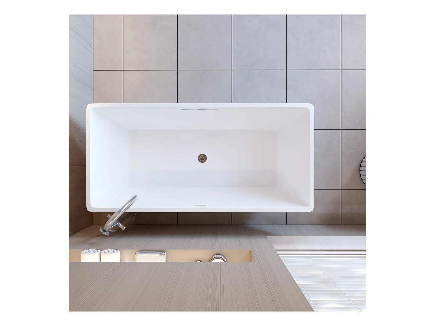 AICA L:150xB:72xH:56 cm  vrijstaand rechthoeking bad in mat wit afwerking acryl, met overloop met afvoer.