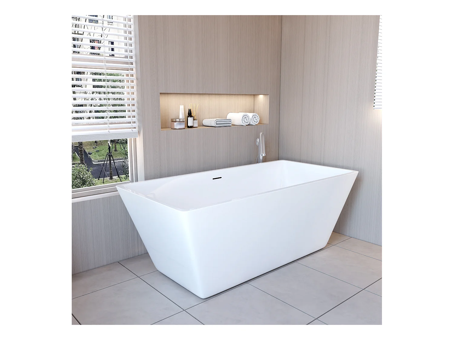 AICA L:150xB:72xH:56 cm  vrijstaand rechthoeking bad in mat wit afwerking acryl, met overloop met afvoer.