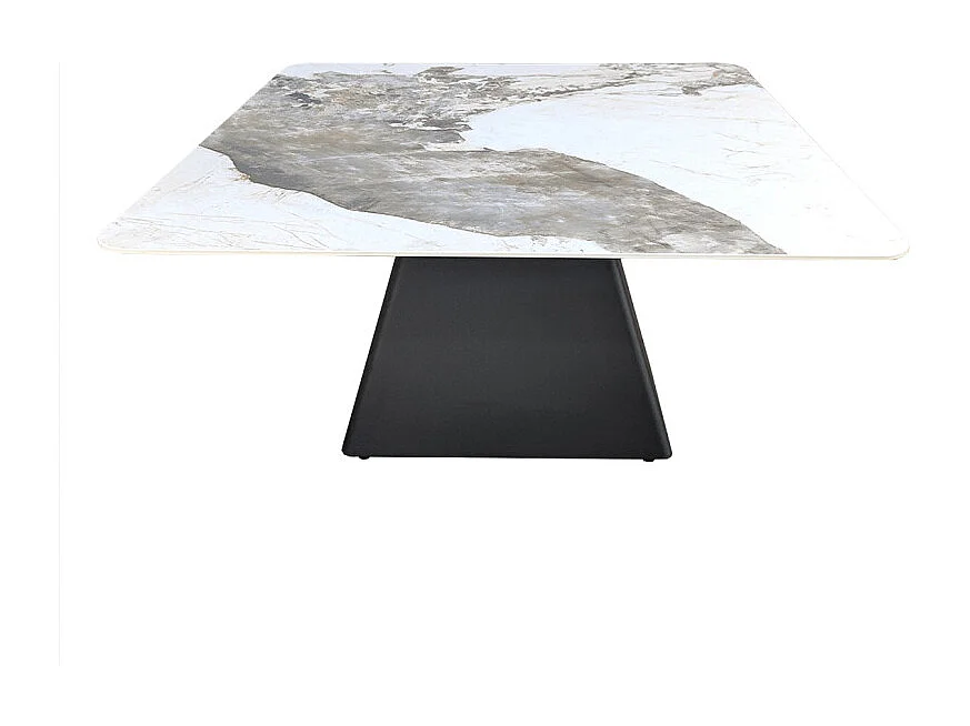 Table basse carrée céramique marbrée beige pied trapèze - OSWALD