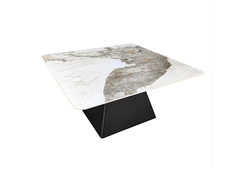 Table basse carrée céramique marbrée beige pied trapèze - OSWALD