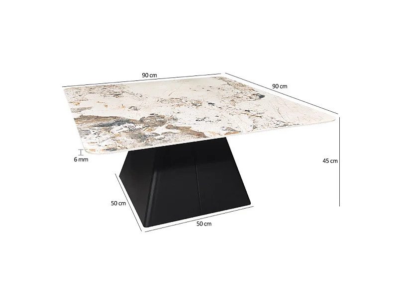 Table basse carrée céramique marbrée beige pied trapèze - OSWALD