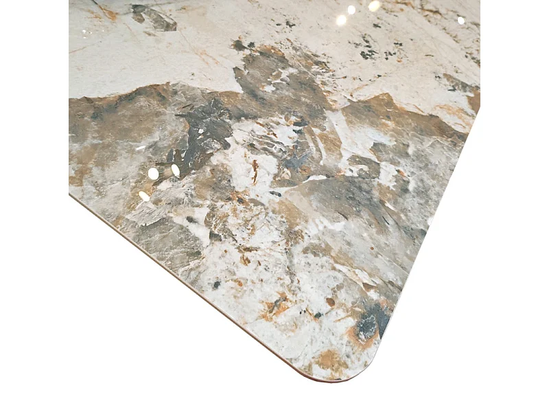 Table basse carrée céramique marbrée beige pied trapèze - OSWALD