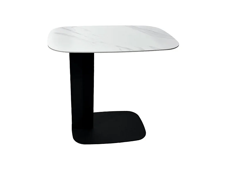 Bout de canapé 55 cm céramique blanc marbré pied métal – OPALINE