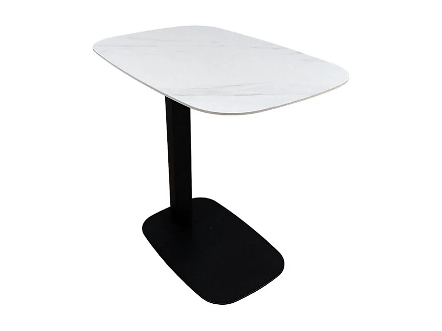 Bout de canapé 55 cm céramique blanc marbré pied métal – OPALINE