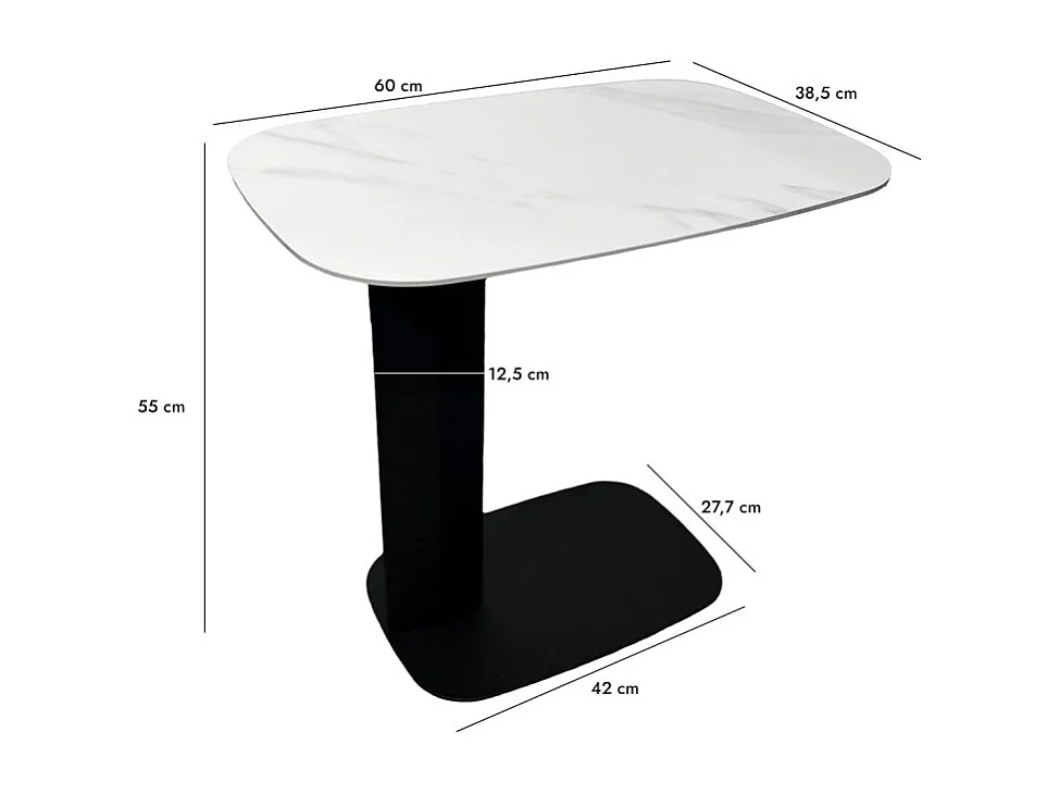 Bout de canapé 55 cm céramique blanc marbré pied métal – OPALINE