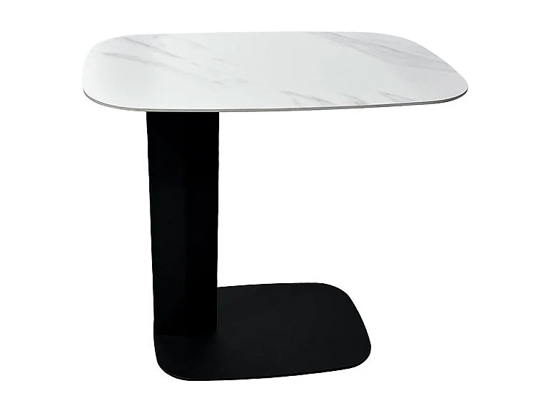 Bout de canapé 55 cm céramique blanc marbré pied métal – OPALINE