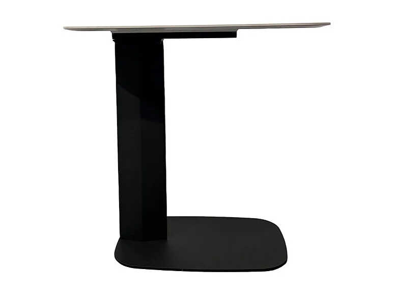 Bout de canapé 55 cm céramique blanc marbré pied métal – OPALINE