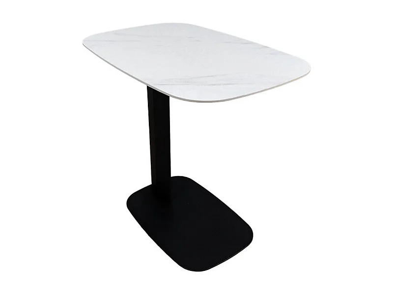 Bout de canapé 55 cm céramique blanc marbré pied métal – OPALINE