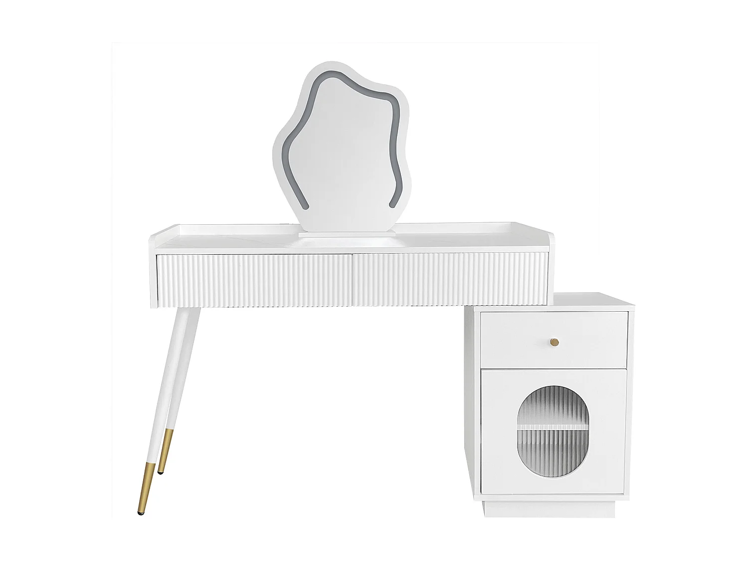 Coiffeuse avec miroir Leds - 100 x 40 x 75 cm - avec 3 tiroirs + 1 portes - sans tabouret - aggloméré - blanc