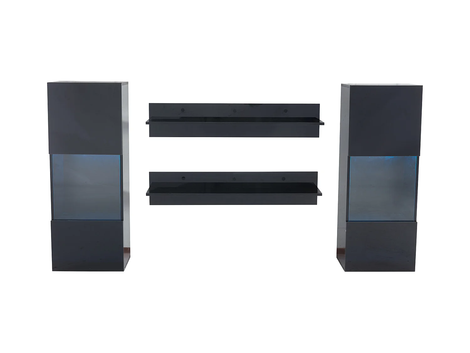 Hängende Vitrine - mit 2 Regalböden - mit LED-Beleuchtung - 2 Sicherheitsglas-Türen - schwarz