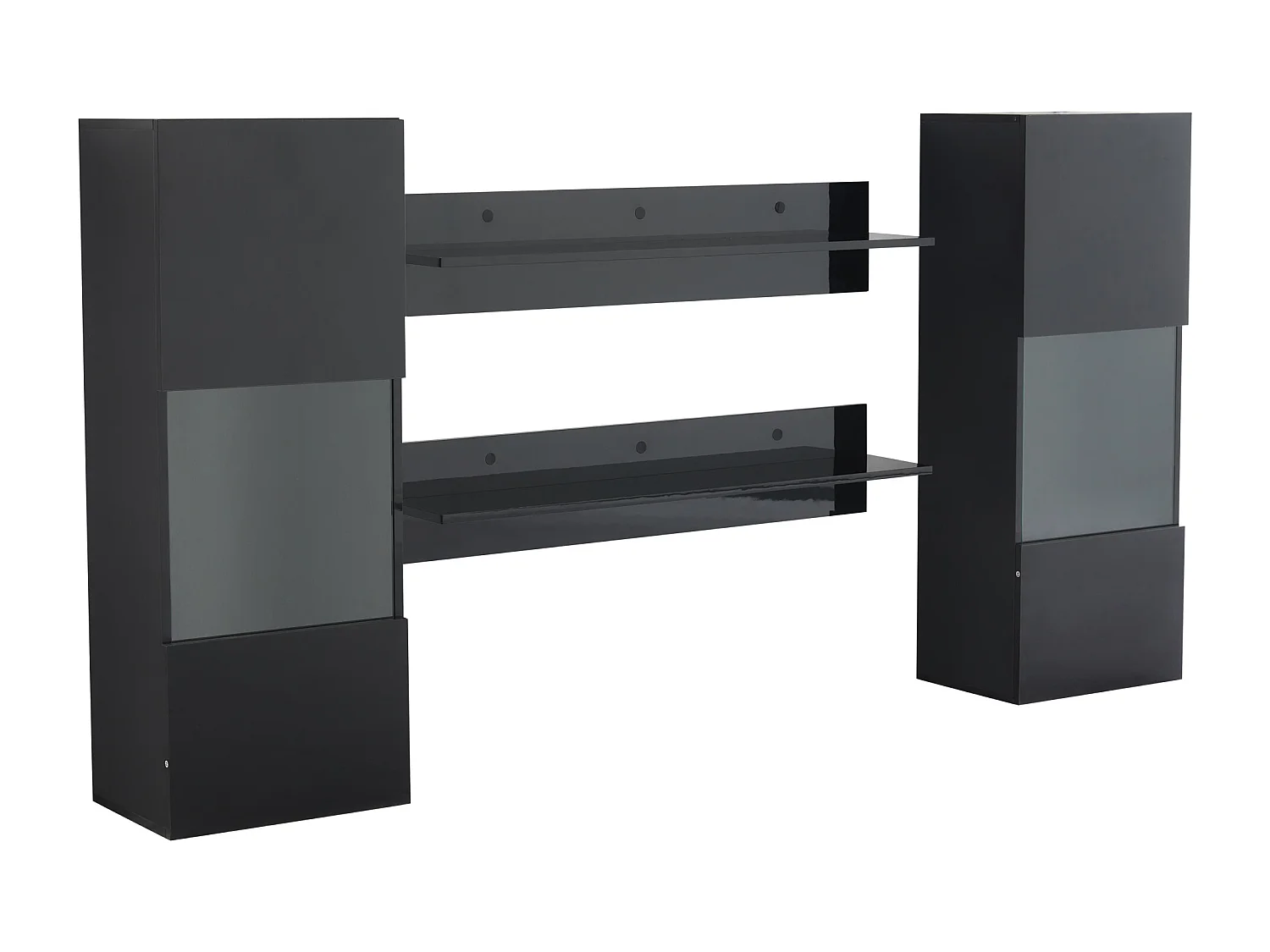 Vitrine suspendue - avec 2 étagères - avec éclairage LED - 2 portes en verre trempé - Noir