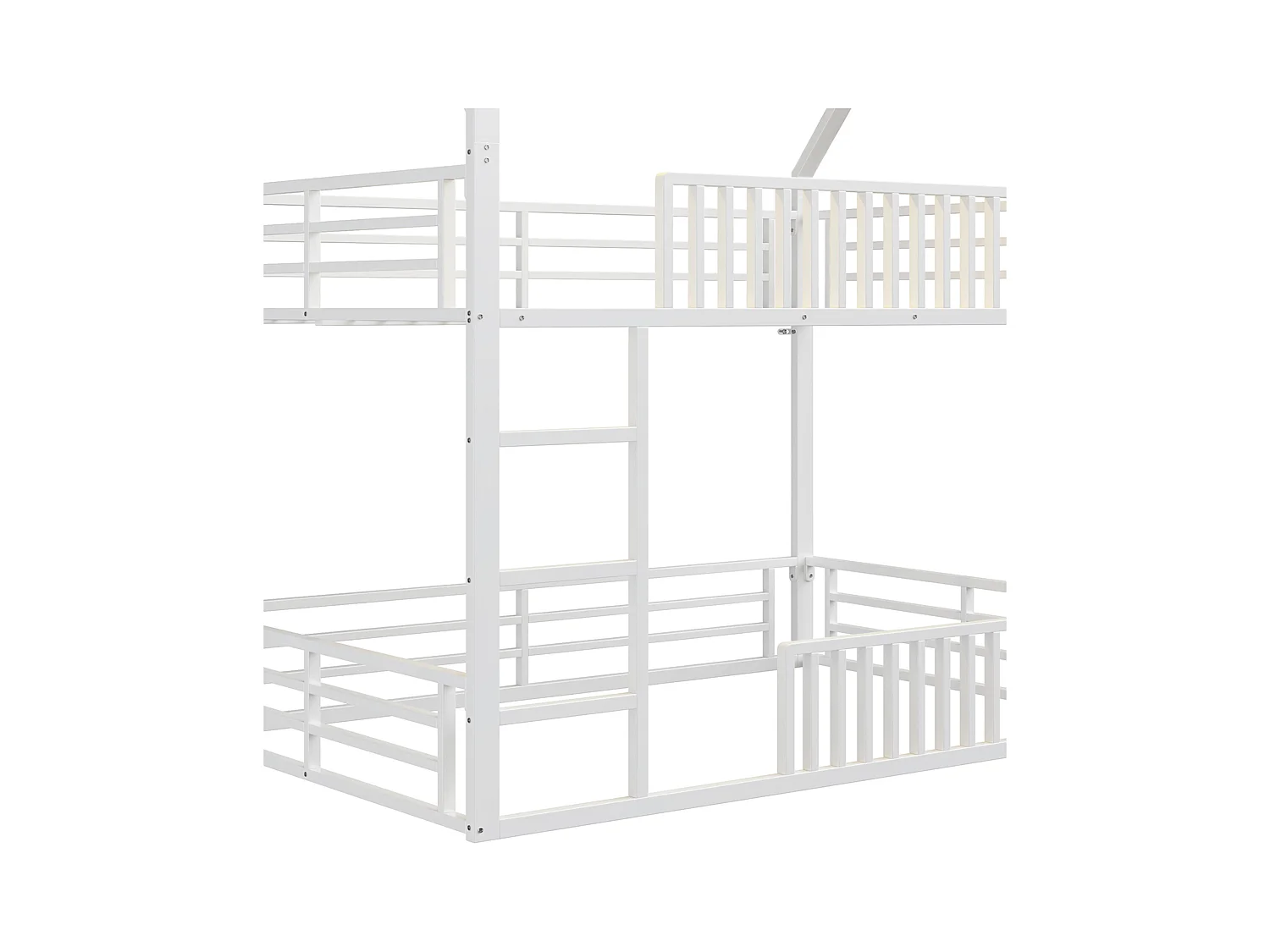 Lit superposé enfant 140 x 200 cm - design en forme de maison - avec clôture et éclairage LED - Blanc (sans matelas)